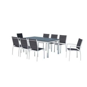 Ensemble table et chaise de jardin Salon de jardin - 8 places - AREZZO  - Concept Usine - extensible - Aluminium - contemporain - Blanc