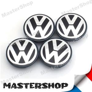 4x Cache Moyeux Centre Roue Ø62mm VW Logo Badge Embleme Noir Silver