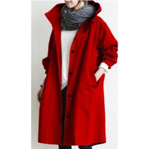 Imperméable - Trench Trench-Coat Long pour Femme Trench Couleur Unie Coupe-Vent Printemps Automne Manteau à Capuche Imperméable d'Extérieur Rouge