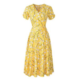 Robe HALLHUBER Jaune Dentelle – Style Bohème, Manches 3/4, Coton, Taille 34