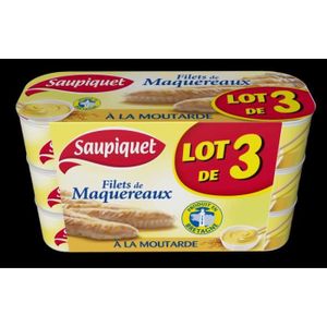 SARDINES MAQUEREAUX SAUPIQUET Filets de maquereaux à la Moutarde 3x169 g