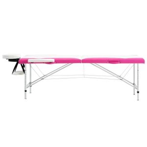 TABLE DE MASSAGE - TABLE DE SOIN YOS-7029242031606Table de massage pliable 2 zones Aluminium Blanc et rose