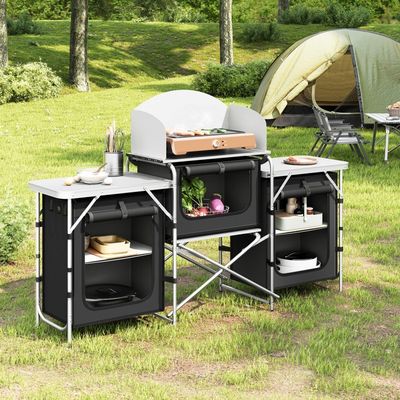Cuisine Camping Portable WOLTU - Table Avec Rangement 3 Niveaux - Cadre Aluminium - 58x47cm