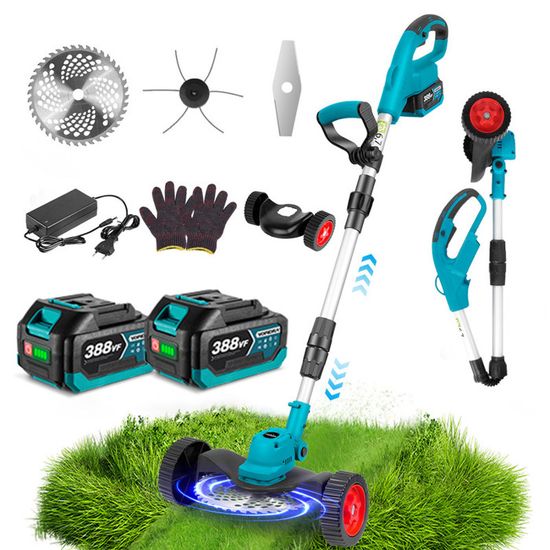 Tondeuse Gazon Portable Débroussailleuse Sans Fil 4 Lames - 2 Batteries - Tondeuse 3 En 1 Jardin Débroussailleuse Batterie