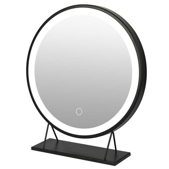 Miroir de maquillage rond rotatif lumière blanche froide 6500k hombuy cadre  noir 50 * 50cm - Conforama