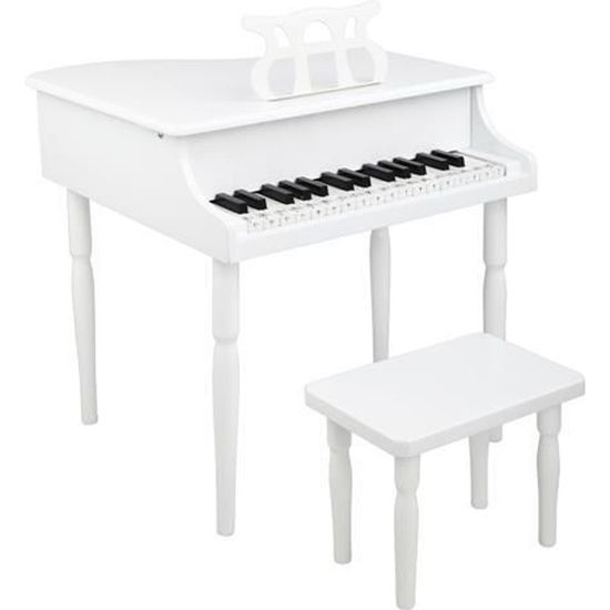 Bebe Jouets Piano En Bois Pour Enfants Avec 30 Touches Tabouret Pianos Et Pupitre Blanc Cdiscount Instruments De Musique