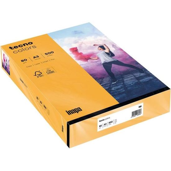 Inapa Tecno Colors - 100 Feuilles Papier Couleur Orange Fluo A4 80 G/m² - Idéal Pour Flyers Et Créations