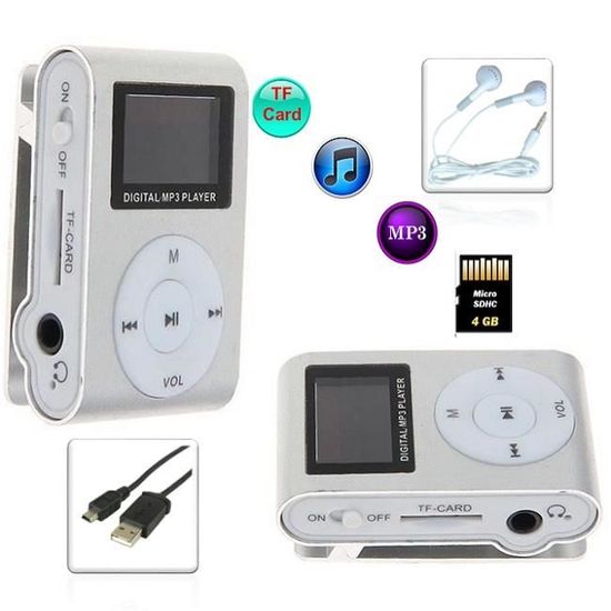 Lecteur Baladeur MP3 Clip Ecran LCD + Carte de 4 Gb/GO - Kowi® - GRIS