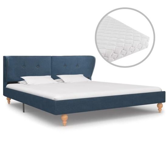 Bonne qualité - Cadre de lit Pour 2 Personnes - Lit adulte avec matelas - Lit complet Bleu Tissu 180 x 200 cm ®ZZVRCM®