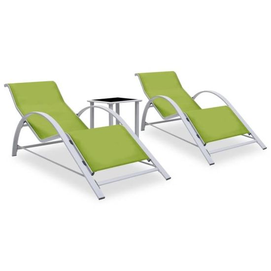FR Life518331 &Moderne Lot de 2 Bain de soleil avec table - Fauteuil relax - Fauteuil Chaise Jardin - Aluminium Vert