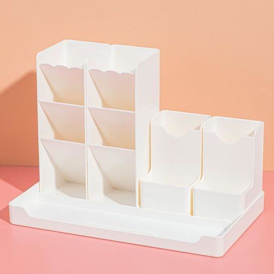 Organisateur De Bureau En Bois Et Plastique – 4 Compartiments Amovibles Pour Rangement Stylos, Papeterie, Petits Objets - 6