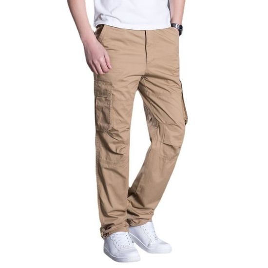 Pantalon Cargo Homme Grande Taille - Tissu Léger, Ceinture Élastique, 6 Poches - Pour Travail, Sport, Été