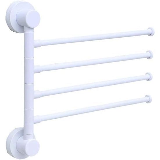 Porte-serviettes Pivotant Mural 4 Bras DXIA - Pliable à 180° - Blanc - Pour Salle De Bain, Cuisine - 6