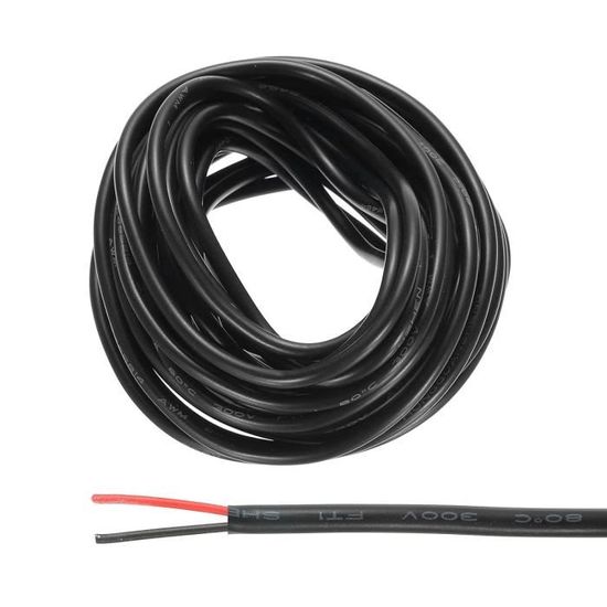 Câble Électrique Souple 22AWG 2 Conducteurs - 20m (10m Noir + 10m Rouge) Cuivre Étamé PVC Pour LED, DIY