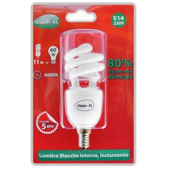 Ampoule fluo compacte 11W E14 Spirale Blanc jour - Cdiscount Maison