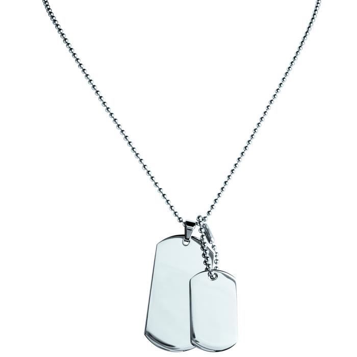 collier homme - brillaxis - collier brillaxis acier avec plaques militaires - couleur de la matière:blanc