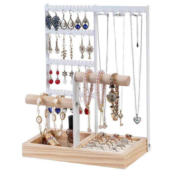 Jewelry rack. 48 holes. 2-pole jewel tree with ring box. Jewelry rack for chains, earrings, bracelets, rings, watches