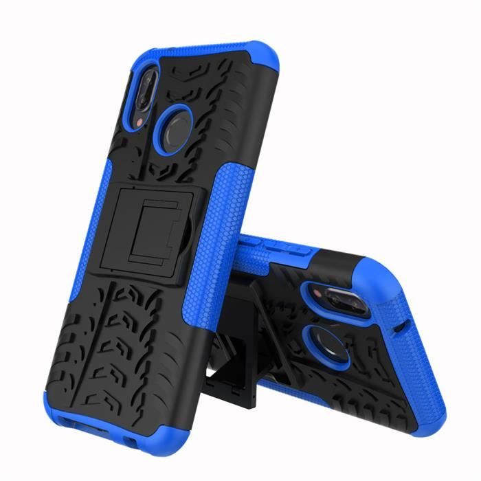 Coque Huawei P20 Lite Etui Double Couche Pare Chocs Antichoc TPU Silicone Housse avec Fonction de Support Amélioré - Bleu