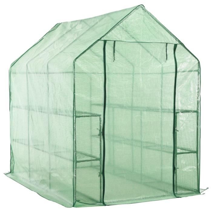 Serre de Jardin Abris Légumes Fruits Plantes SERRE DE JARDINAGE Balcon Terrasse -de plain-pied avec 12 étagères Acier 143x214x196 cm