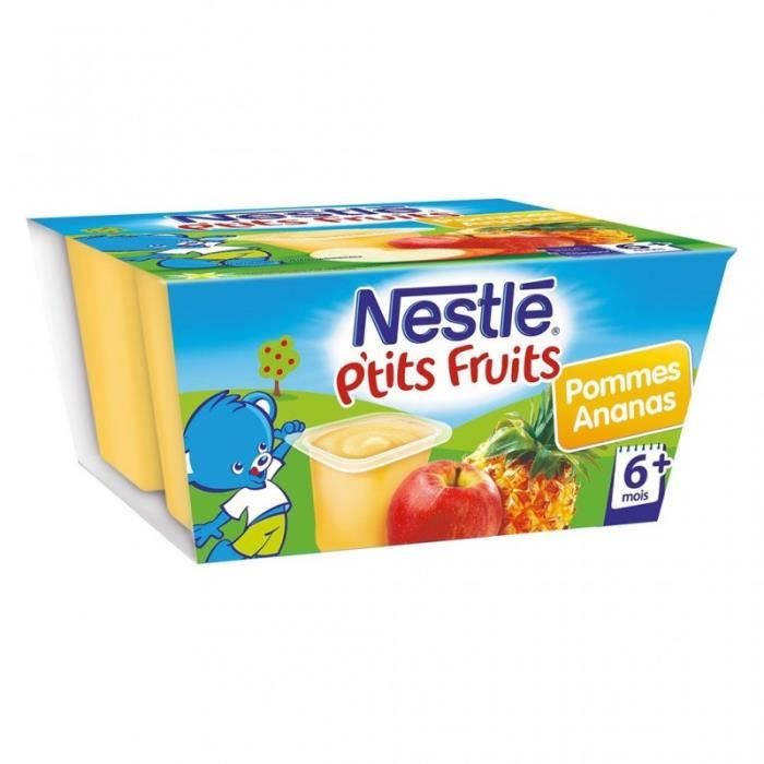 Nestlé P’tit Fruits Pommes Ananas (+6 mois) par 4 pots de 100g (lot de 8 soit 32 pots)