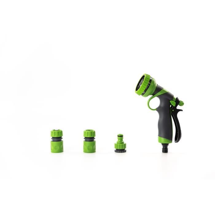 Kit complet pistolet d'arrosage et nettoyage 8 jets + raccords