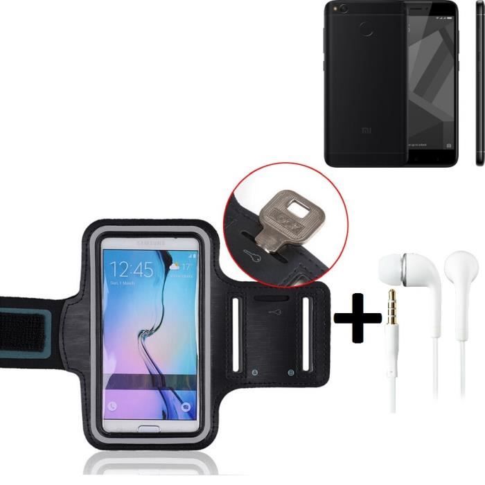 TOP SET: Brassard néoprene pour Xiaomi Redmi 4X, noir, avec réflecteur + Écouteurs. - Jogging Case cover housse Sport - K-S-Trade