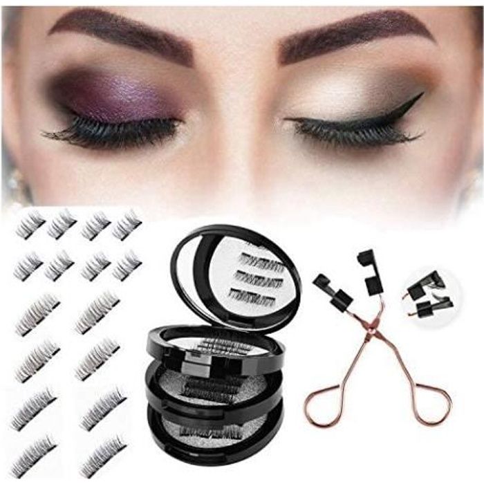 Faux cils magnétiques 3D Faux cils magnétiques Full Eye Faux cils réutilisables pour un look naturel + Pince à cils professionnelle