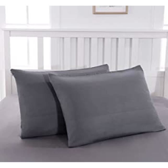 Lot De 2- Taies D'Oreiller Gris 50X70Cm Housse D'Oreiller Avec Une Fermeture Eclair En Microfibre