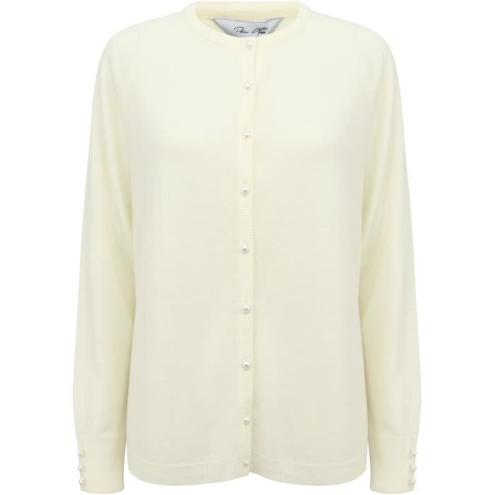 PLUM TREE Cardigan Bouton Uni Col Rond Crème Femme