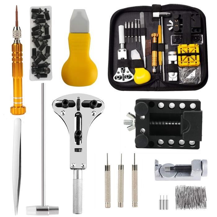 Kit de réparation de montres 148 pièces, accessoires d'outils de réparation de montres professionnels et débutants