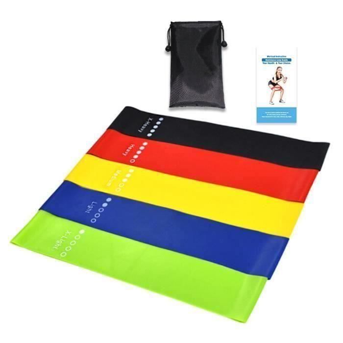 Bandes de Résistance Élastique Latex pour Salle de Gym, Exercice, Yoga, Pilâtes, Kinésithérapie, Rééducation et Motrice 5 Pcs