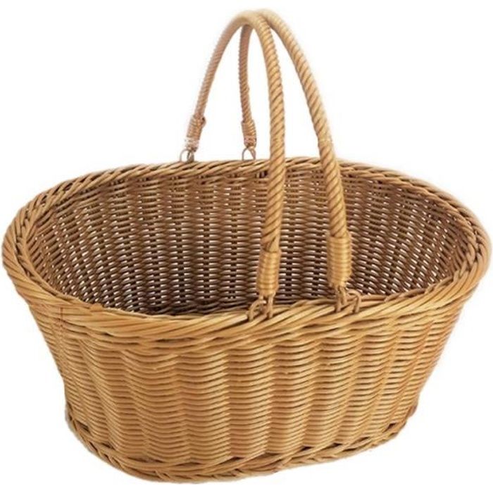 Panier Pique-Nique en Osier Rotin,Panier à Provision en Osier,Panier de Rangement en Osier avec Poignée Vannerie Panier pour Pique-N