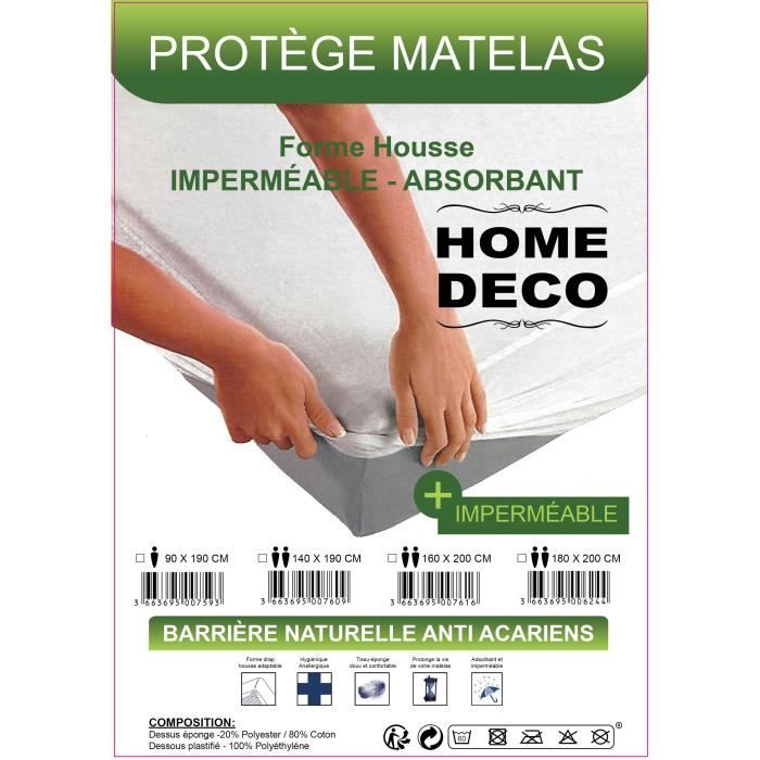 Lot De 2 Protege matelas Impermeable absorbant et anti-acariens - 140 x 190 cm