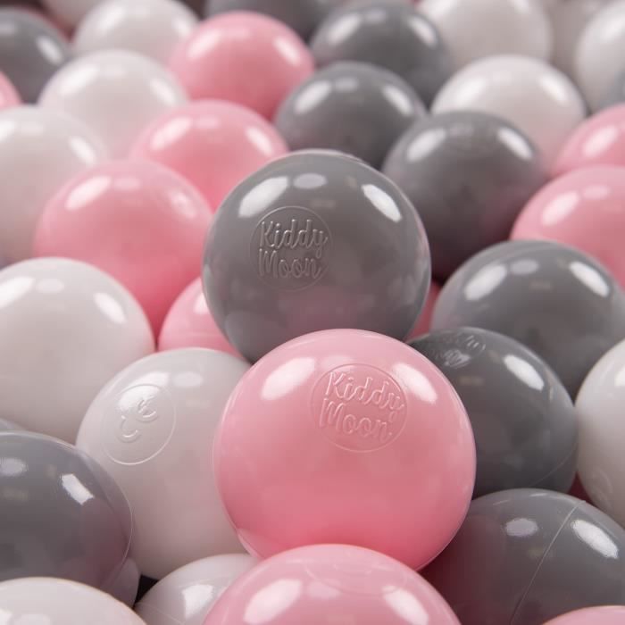 KiddyMoon 100 ∅ 7Cm Balles Colorées Plastique Pour Piscine Enfant Bébé Fabriqué En EU, Blanc-Gris-Rose Poudré