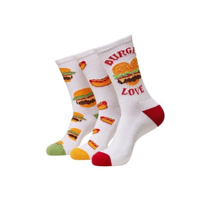 Chaussettes Mister Tee Burger Hot Dog 3-Pack - blanc