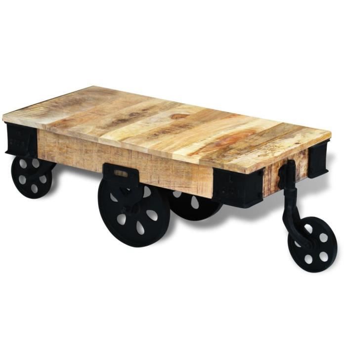 vidal XL Table basse contemporain Table basse de salon moderne avec roues Bois de manguier brut