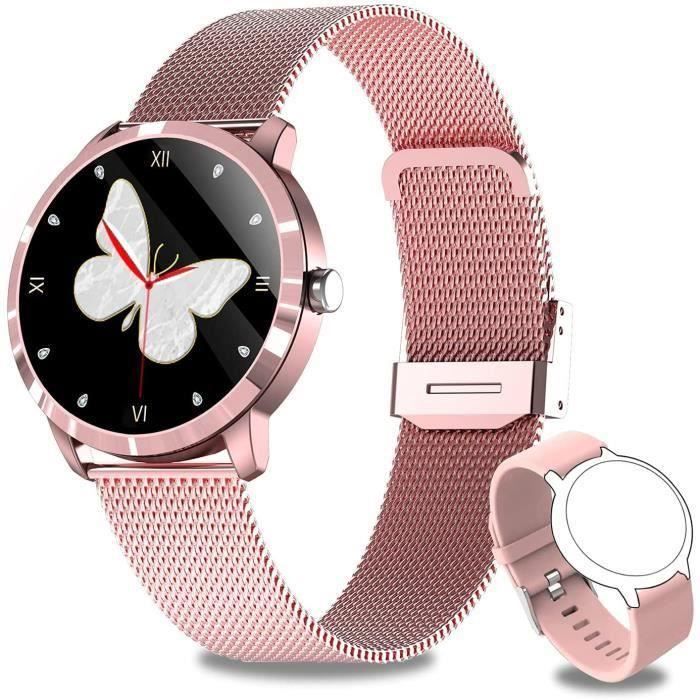 Montre Intelligente Femme Montre Connectée Moniteur de Fréquence Cardiaque avec Écran Couleur Smartwatch Femmes Bracelet Connecté Mo