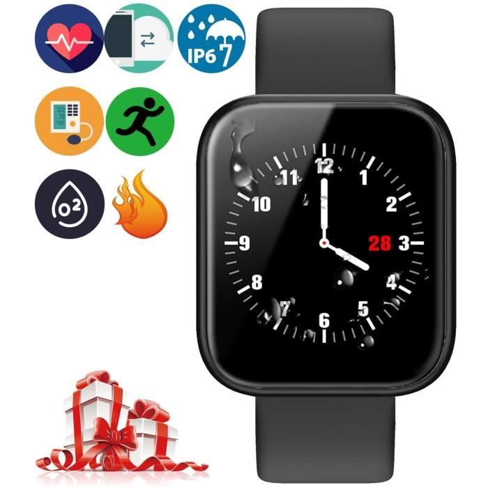 Montre Connectée Femmes Homme Montre Sport Avec Fréquence Cardiaque Podomètre Sommeil pour Android iOS-Noir