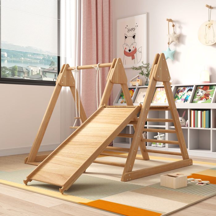 Toboggan Balançoire 8 En 1 Pour Enfants - Avec Panier De Basket, Télescope, Aire De Jeux - Pour Intérieur Et Extérieur - 2