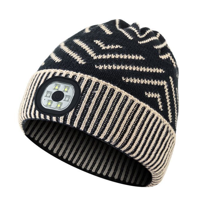 Bonnet à imprimé rayé LED chapeau dextérieur streetwear nuit de plein air course à pied lumière iodée hiver marron noir