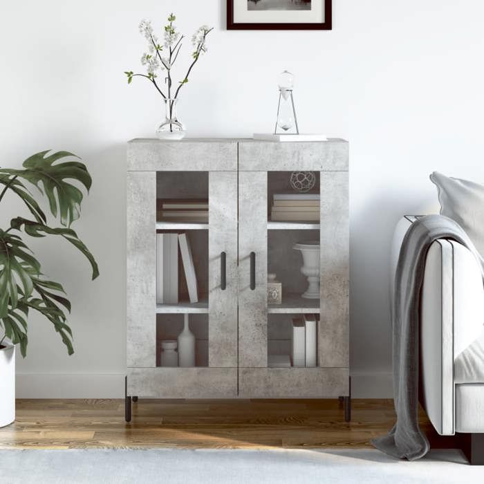 SALE 2025Meuble bas bahut vaisselier - Buffet - Gris béton - 69 5x34x90 cm - bois dingénierie 26 04 Kg 5316