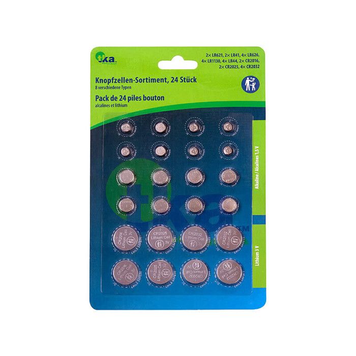 24 piles bouton alcalines et lithium