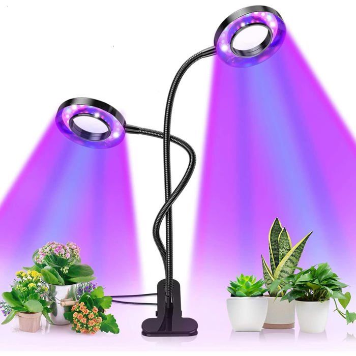 Lampe de Plante Lampe de Croissance pour Plantes LED Plante Lampe Horticole Parfait pour Plantes Intérieur 2 têtes + adaptateur