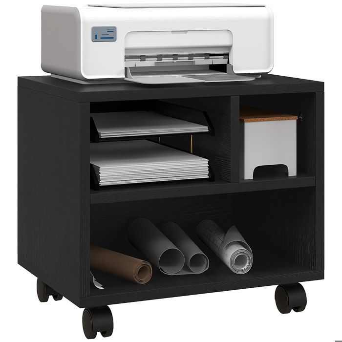 Support dimprimante - HOMCOM - 3 compartiments ouverts - sur roulettes pivotantes à 360° - 40 x 30 x 36 cm - noir