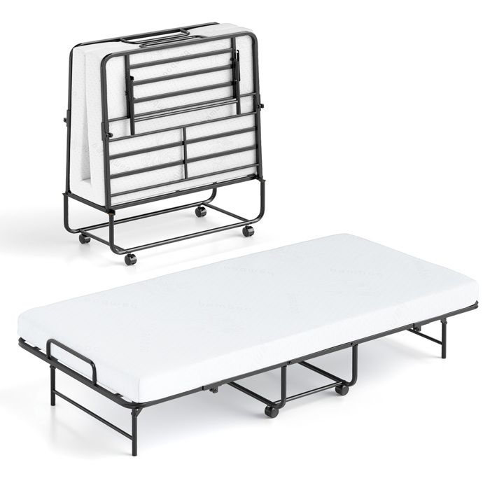 GIANTEX Lit dAppoint Pliant 194 x 90 cm avec Roulettes et Matelas en Mousse Cadre en Métal Charge 220 kg pour Maison Bureau GIANTEX Lit dAppoint Pliant 194 x 90 cm avec Roulettes et Matelas en Mousse Cadre en Métal Charge 220 kg pour Maison Bureau