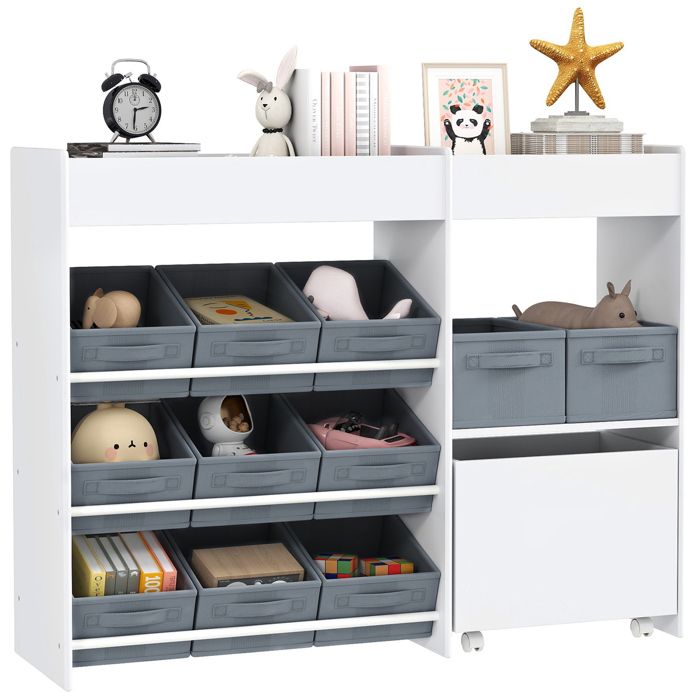 Étagère à jouets pour enfants - AIYAPLAY - 11 bacs de rangements en tissu non tissé cabinet sur roulettes - blanc