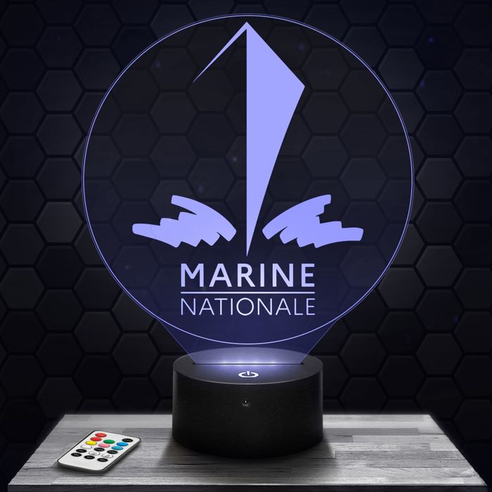 Lampe 3D - Marine nationale Armée France - Accessoire Objet Cadeau Militaire - Veilleuse Led Tactile avec socle au choix