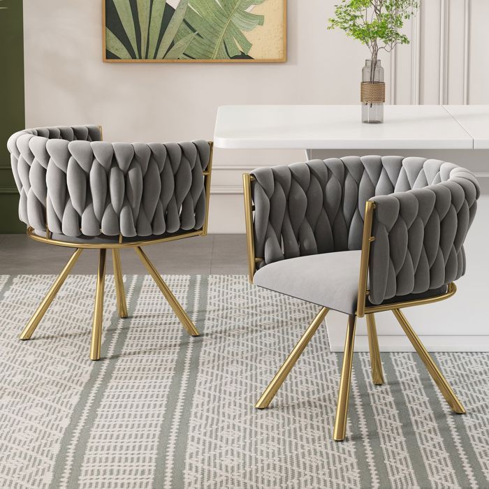 Chaise de salle à manger lot de 2 assise rembourrée velours Chaise design rotation 360° structure métal doré dossier ergonomique