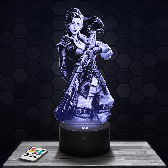 Lampe 3D - Arcane - Caitlyn - Jouet Figurine Cadeau League of Legends LOL - Veilleuse Led Tactile avec socle au choix