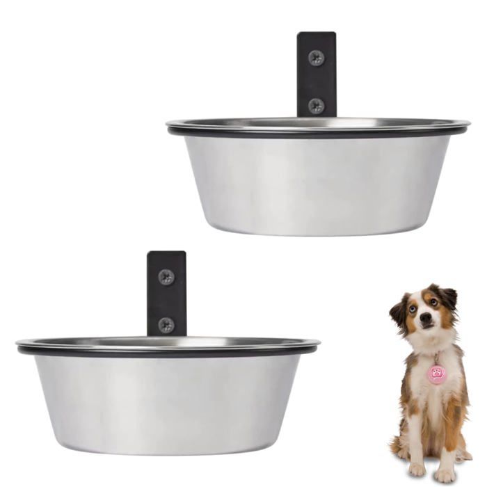 Comparer les prix de Lot de 2 Gamelle Murale pour Chien en Acier Inoxydable à Suspendre mangeoire surélevée Pliable pour Nourriture et Eau